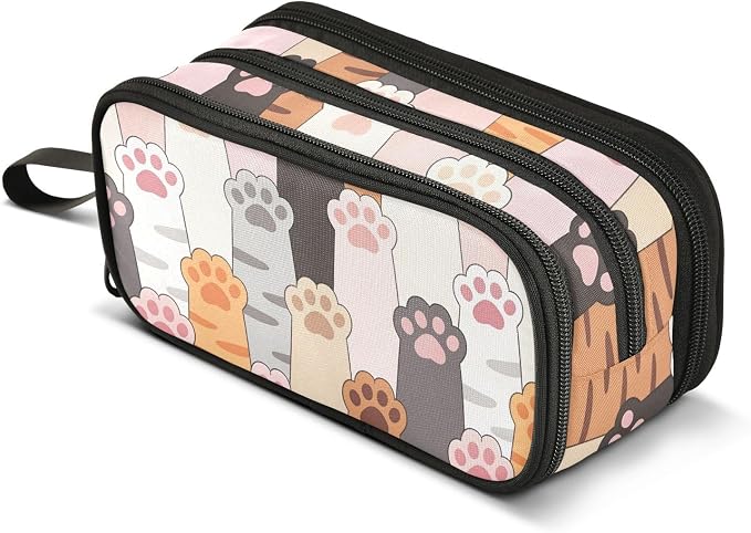 Cat Paw Prints Pencil Case Box Boys Girls Large Pencil Pouch Zipper by BOENLE-WELCOMEYOURCOMING