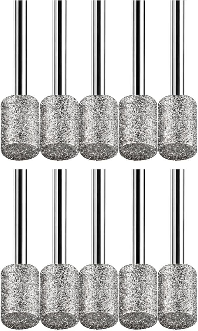 Stone Carving Set, HOMEIDOL 10PCS Diamond Coated 8mm Cylinder Head Mounted Points Grinding Bit Rotary Diamond Burr Set,1/8 Shank for Stone Rocks Jewelry Glass Ceramics Rotary Tools