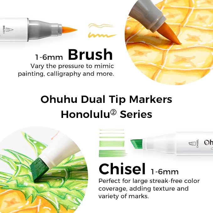 Ohuhu Alcohol Markers Brush& Chisel 48 Colors - Image 2