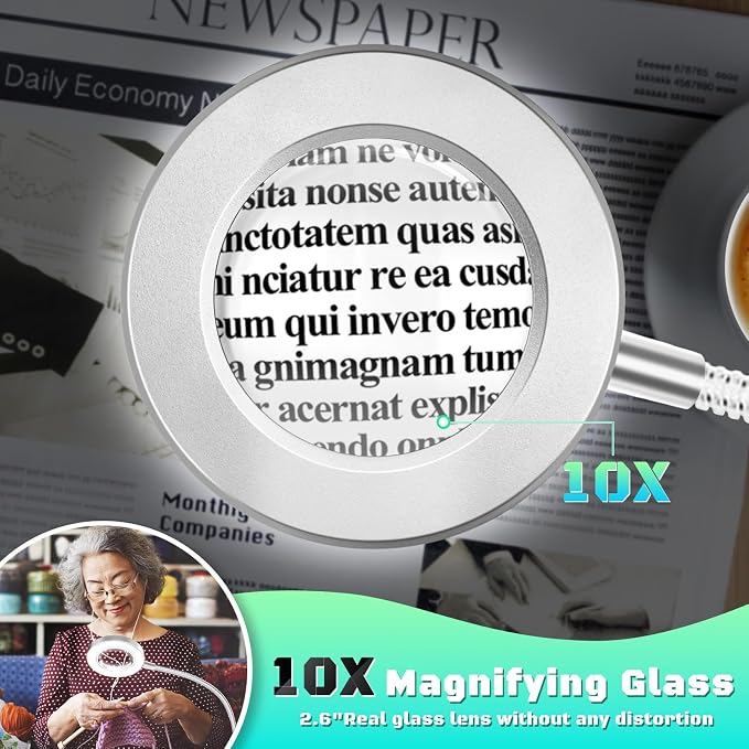10X Magnifying Glass with Light, Clip on Mganifier with Light, 48 LED Desk Lmap - Image 2