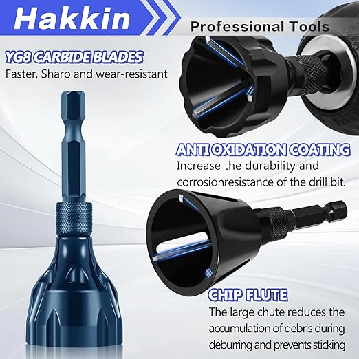 4Pcs Deburring External Chamfer Tool with Tungsten Carbide Blade, Hakkin Bolt Deburring Chamfering Drill Bit Remove Burr Tools, All Thread Deburring Tool with Hex Shank - Fits 1/8" to 1" (3-25mm)