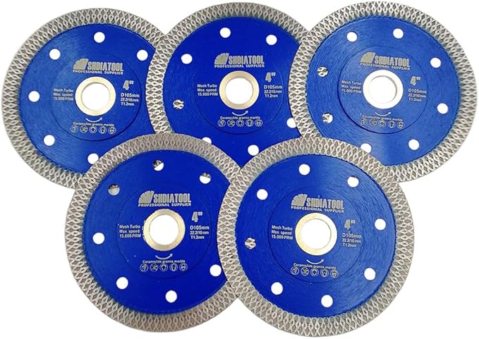 SHDIATOOL 4-1/2 Inch Diamond Saw Blade Cutting Porcelain Tile Ceramic Granite Marble Brick(5-Pack)