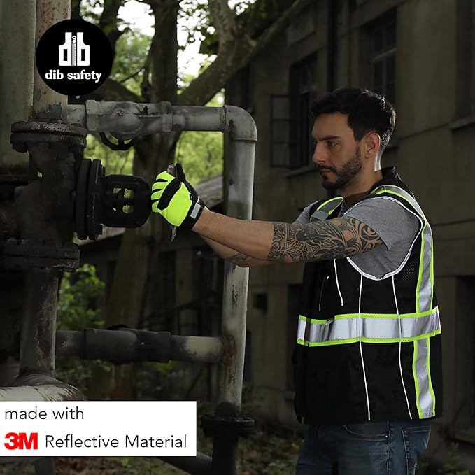 Dib Safety Vest Reflective Black Mesh, High Visibility Vest with Pockets and Zipper, Heavy Duty Vest Made with 3M Reflective Tape 2XL