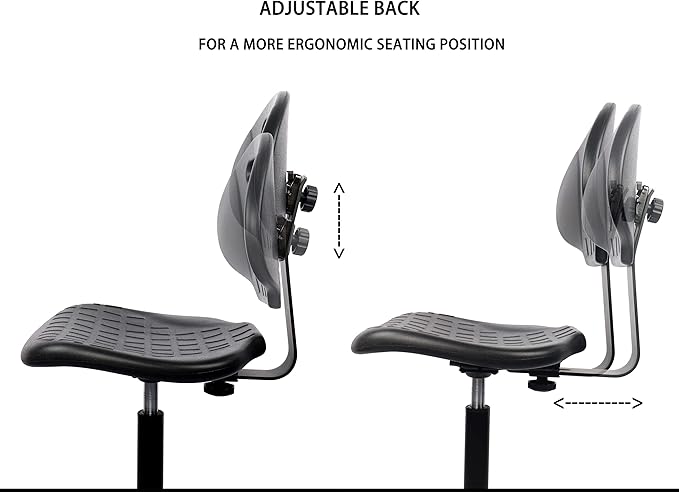 Chair Master Table Height Chair/Stool-Easy to Clean! Deluxe Ergonomic Polyurethane Chair. 5" of Height Adj (15.5"-20.5") 450 lb Capacity. Automotive, Lab, Garage, Home, Office (Glides, Black)