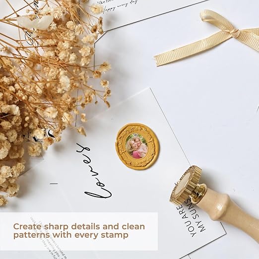 Frame Wax Seal Stamp, 3D Embossed Relief Carving Head and Wood Handle - Image 3