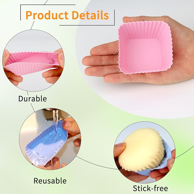 24 pcs Silicone Cupcake Baking Cups Dulinkas Reusable Cupcake Liners Non-Stick - Image 2