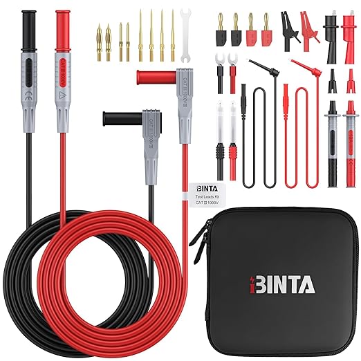 BINTA 28PCS Silicone Multimeter Leads Kit with Replaceable Gold-Plated Test Probes 4PCS Alligator Clips Test Hook Storage Bag, Multimeter Test Leads Kit for Industrial Car Electrical Testing Home