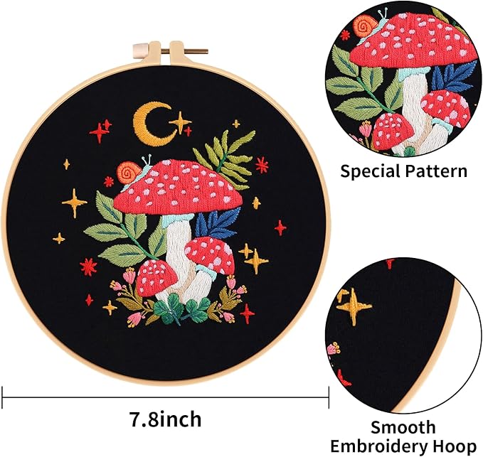 Nuberlic 3 Pack Embroidery Kit for Beginners, Mushroom Cross Stitch Kit | - Image 4