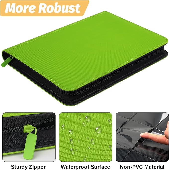 360 Cards Ringless 9-Pocket Side Loading Trading Card Binder, PU Zipper Fixed - Image 3