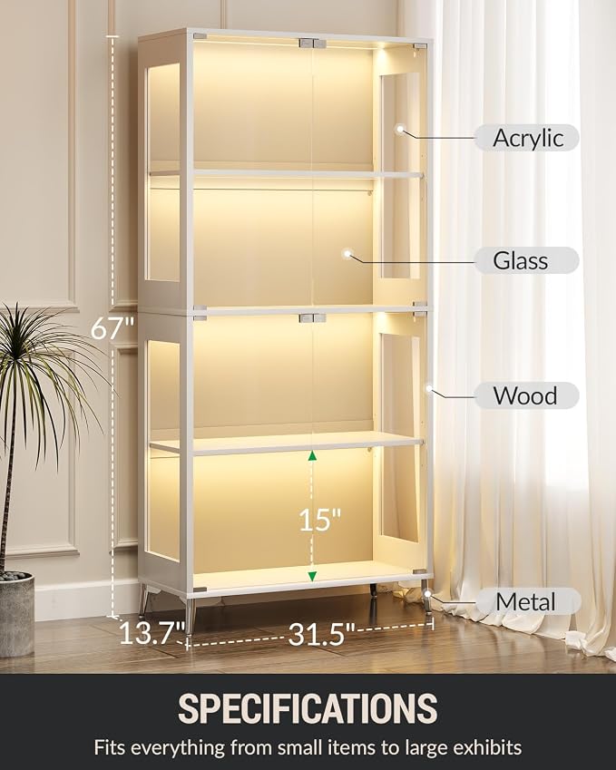 Glass Display Cabinet for Collectibles, 4-Tier Curio Cabinet - Image 2