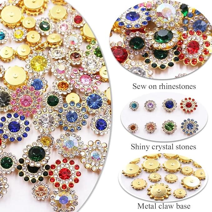 200Pcs 16 Mixed Colors Sew on Rhinestones Crystals Glass Gems Metal Claw - Image 2