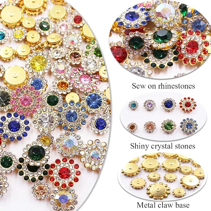 100pcs Sew on Rhinestones Crystals Glass Gems Metal Claw Mixed 8mm 10mm 12mm - Image 2