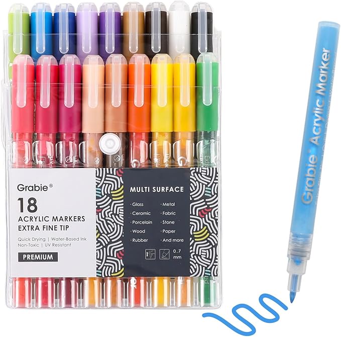 Grabie Acrylic Paint Pens Markers, 0.7 mm, Extra Fine Tip Drawing Markers by Grabie