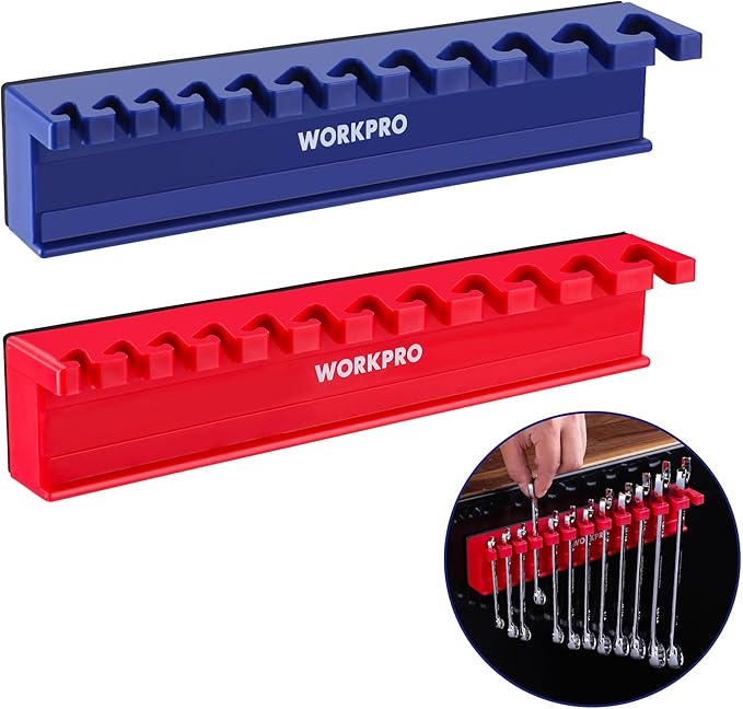 WORKPRO 2-Piece Magnetic Wrench Organizer Rack Set, 24 Slots Fits SAE (5/16' to 3/4') and Metric (9 mm to 20 mm) Wrench Holder Trays to Keep Wrenches Organized
