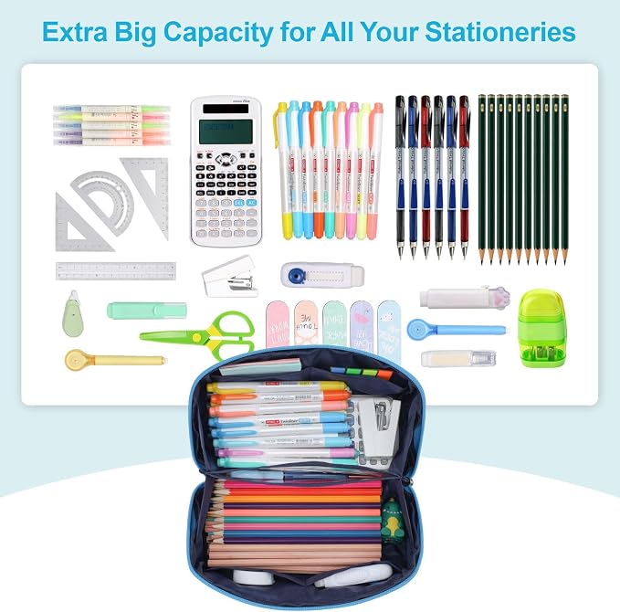 Large Pencil Case for Boys, Durable Pencil Pouch for School, Wide Opening Soft - Image 2