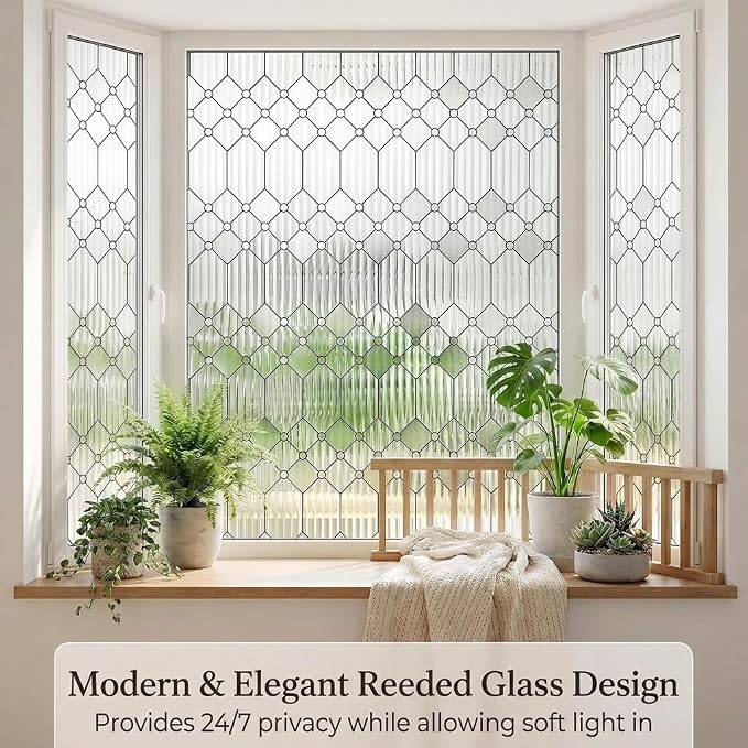 SUNBABY Reeded Glass Window Privacy Film, 3D Decorative Frosted Window Clings - Image 2