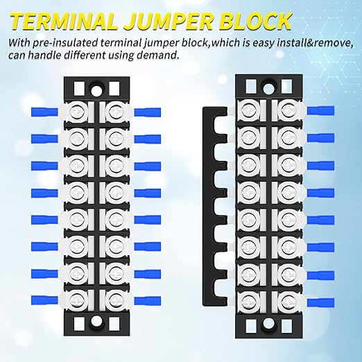 Joinfworld Terminal Block 25A 600V Dual Row Screw Terminal Strip with Cover, 8 Position Pre-Insulated Wire Terminal Block with Jumpers - 4 Pack