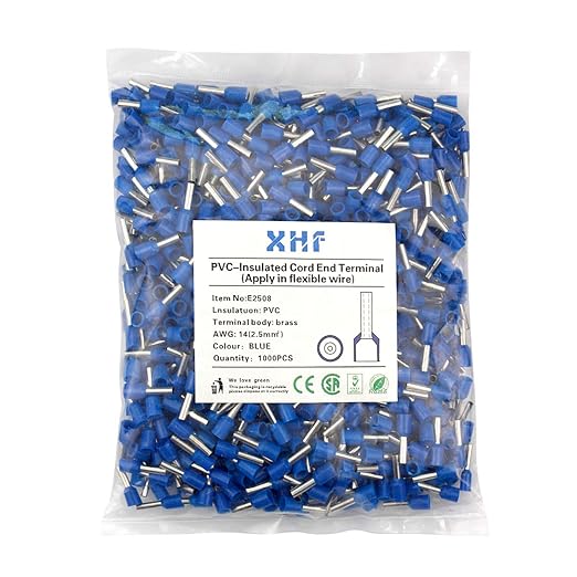 XHF 1000 PCS AWG 14/2.5mm² Wire Ferrules Insulated Copper Crimp Connectors, Crimp Pin Cord End Terminals Blue
