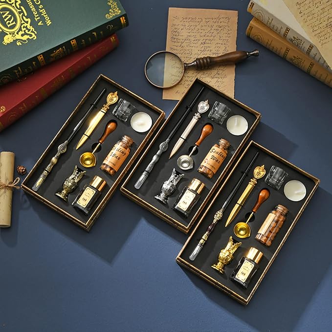 Joyeee Wooden Dip Pen Set with Ink, Vintage Letter Opener Knife, Desk Pen Holder - Image 8