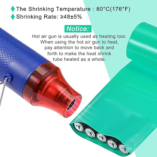 MECCANIXITY Battery Wrap PVC Heat Shrink Tubing 60mm Dia 95mm Flat 10 Feet(3meters) Green Good Insulation for Battery Pack