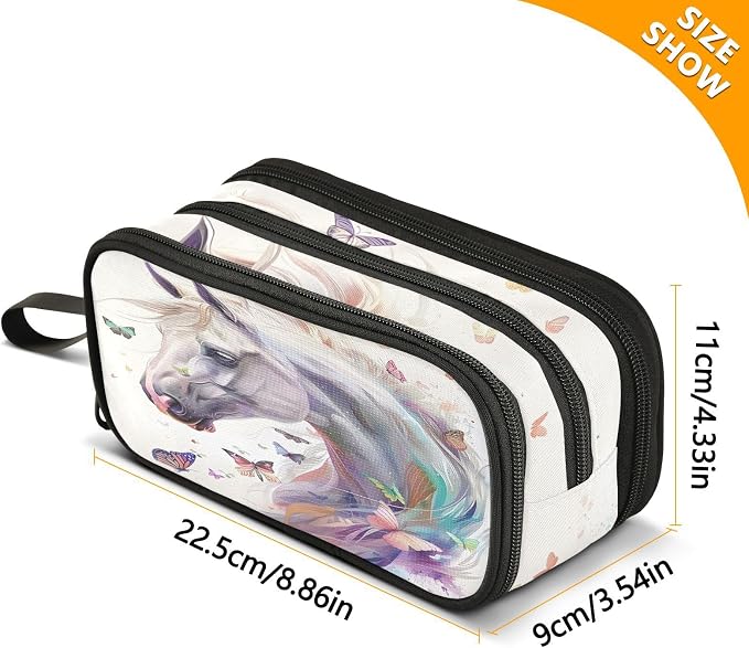 White Horse Butterflies Pencil Case Box Boys Girls Large Pencil Pouch - Image 4