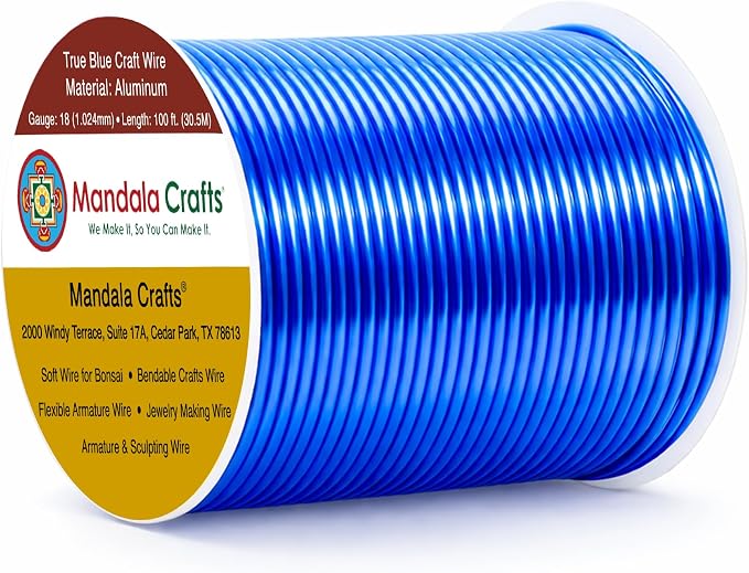 Mandala Crafts 18 Gauge True Blue Anodized Aluminum Craft Wire, 100 FT | Colored by MandalaCrafts
