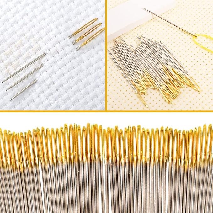 100pcs Cross Stitch Needles + 2 Needle Threader Golden Color Large Eyes Cross - Image 6