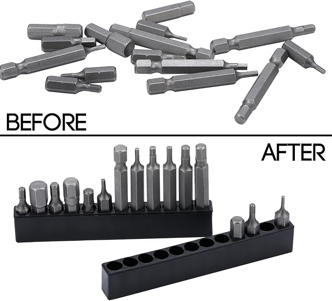 Kigley 30 Pcs 12 Holes Hex Shank Bit Holder Screwdriver Head Drill Bit Organizer Plastic Storage Case Fit for 1/4 Inch Hex Shank (Black)