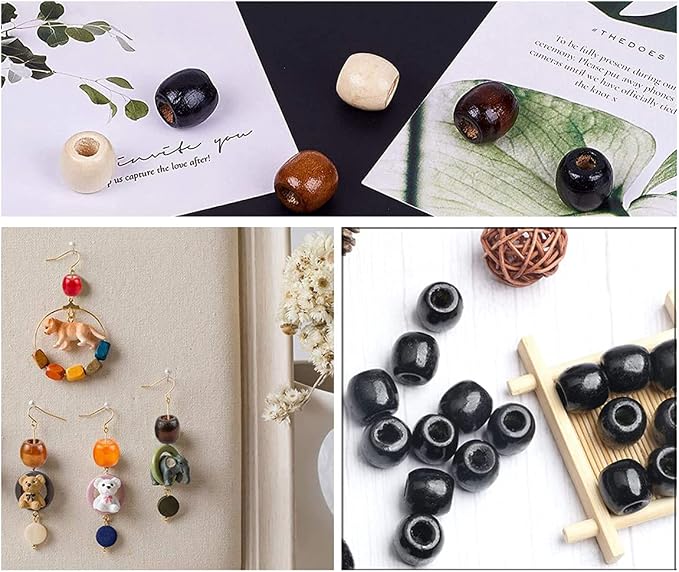 100Pcs Large Hole Barrel Wood Beads, BetterJonny 4 Colors Natural Wooden - Image 4