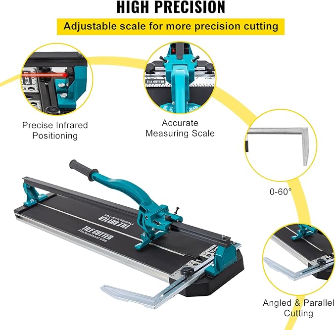Mophorn Tile Cutter 31 Inch,Manual Tile Cutter Single Rail w/Precise Laser Positioning, Alloy Cutter Wheel with Ergonomic Handle, Accurate Rulers, For Large Tile 0.24"-0.59" Thickness
