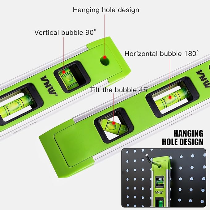 9 Inch Torpedo Level, Magnetic Bubble Level with 45°/90°/180° Bubble Vials, Shock Resistant Leveler Tool for Measuring (4)