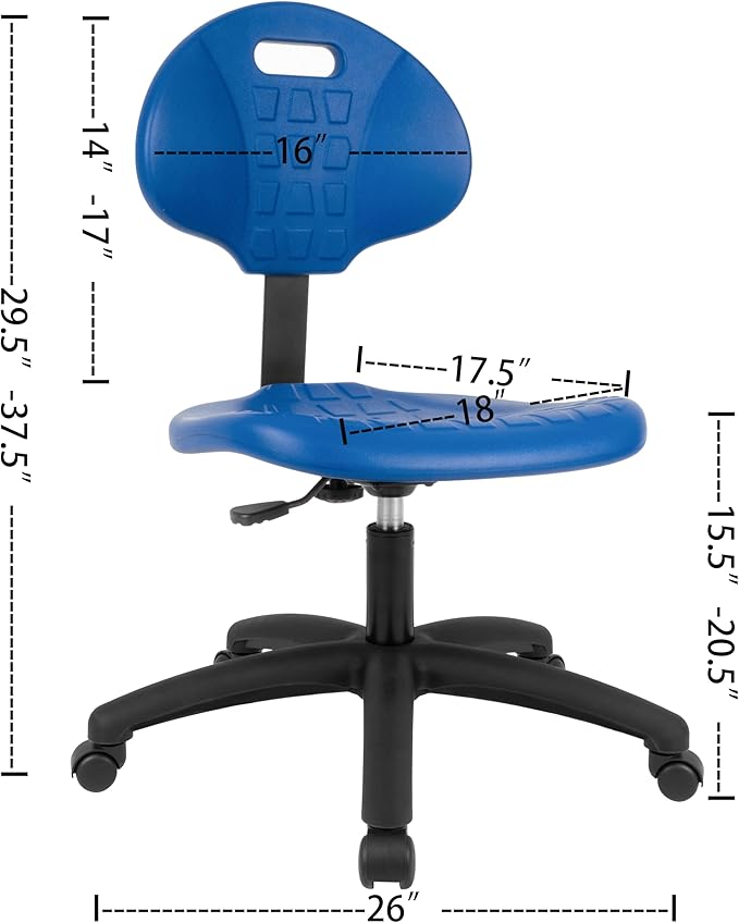Chair Master Table Height Chair/Stool-Easy to Clean! Deluxe Ergonomic Polyurethane Chair. 5" of Height Adj (15.5"-20.5") 450 lb Capacity. Automotive, Lab, Garage, Home, Office (Standard, Blue)