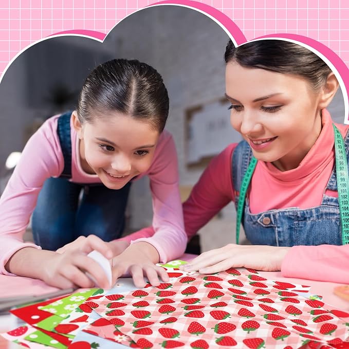 HunnmingRe 20 Pcs 10''x10'' Strawberry Quilting Fabric Square Strawberries - Image 6