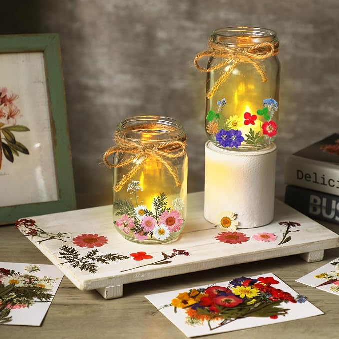 Tinideya 154 Pcs DIY Pressed Flowers Mason Jar Set Pressed Flower Lanterns 12 - Image 4