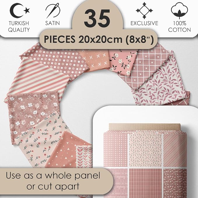 Cotton Satin Patchwork Fabric Panel – 35 Designs, 20×20 cm Squares, Single - Image 2