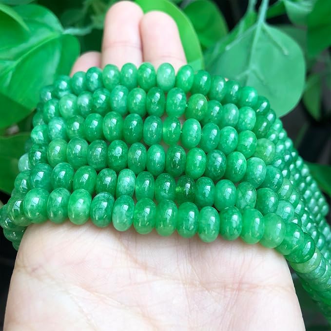 Songxi 5x8mm Natural Green Colored Jade Stone Rondelle Beads, Gemstone - Image 4