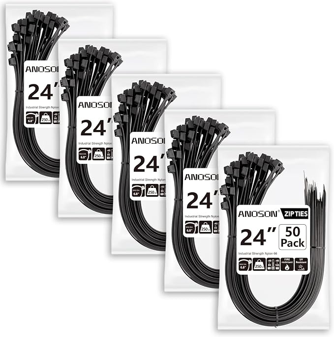 Large Zip Ties Heavy Duty Outdoor 24 inch, Heavy Duty Zip Ties 220 lbs by ANOSON