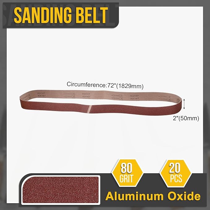 2 x 72 Inch Sanding Belt, 3 Pcs 80 Grit Knife Sharpener Belts Work Sharpening for Belt Sander Knife Carving Tool Metal Working