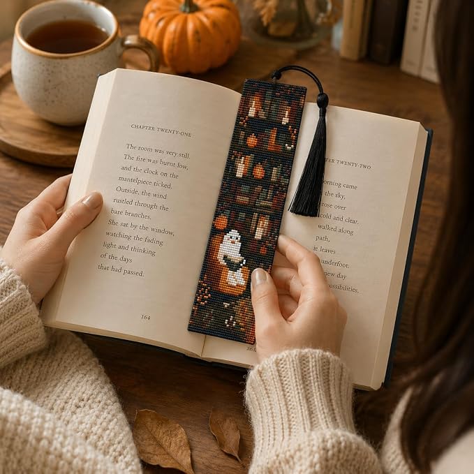 NEGEKFKX 4 Pcs Fall Cross Stitch Bookmark Kit - Image 4