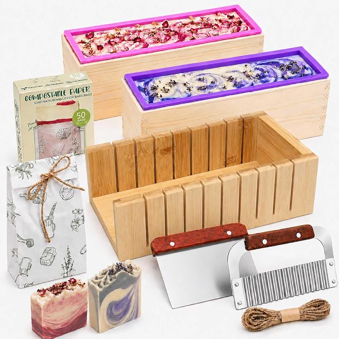 Soap Mold Making Kit with Wooden Cutter Soap Molds Silicone 46oz Purple | Melt by Hepgodin