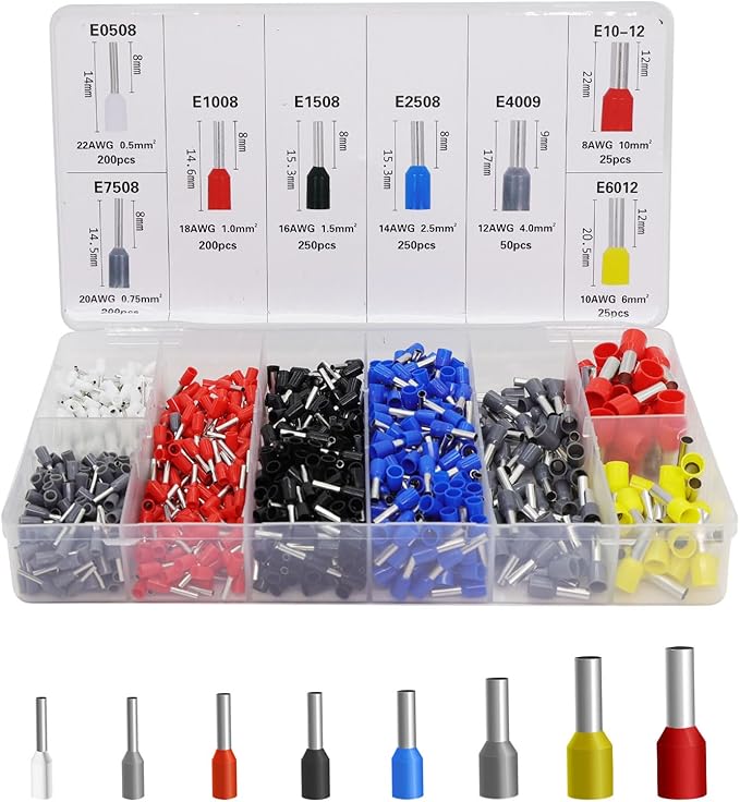 Fidioto 1200pcs Wire Ferrules Terminals Kit, AWG 22-8 Terminal Connector Wire Insulated Cord Pin Ends Terminals for Electric, Industrial, Power Control System, etc.