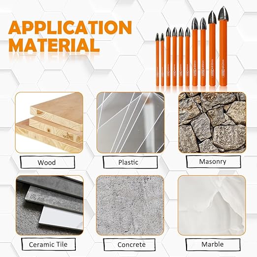Carbide Tip Drill Bit-BGTEC Wood Drill Bits, 10pcs Round Shank 5/16" Cross Hard Alloy Drill Bits for Wood Plastic Masonry Brick