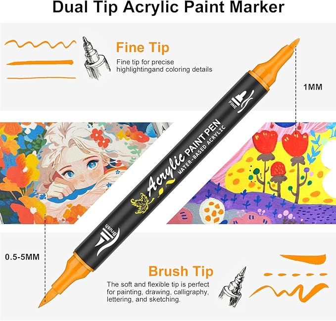 NICETY 128 Acrylic Paint Markers, Dual Tip Brush Paint Pens - Image 3