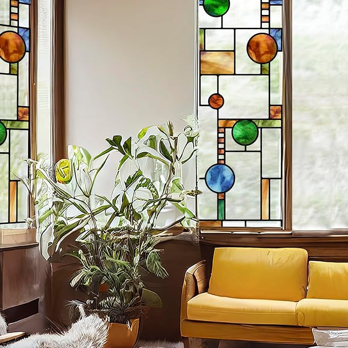 Original Hand Drawn Faux Stained Glass Window Film Double-Sided Texture Static by ChicSkin