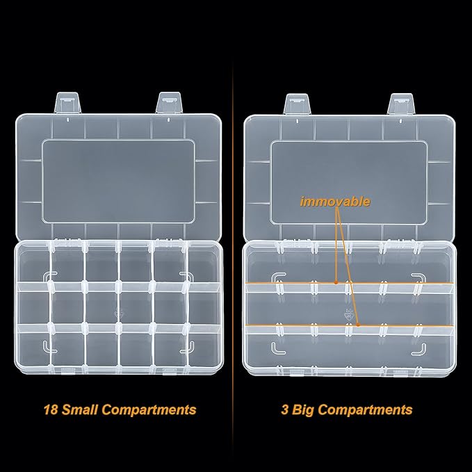 CGCG 3-Pack 18-Grid Clear Plastic Beads Organizer Box 7.9x5.8 | Multi - Image 3
