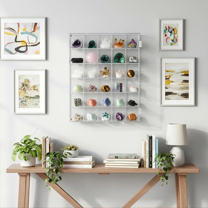 Adjustable Rock Display Case, 30 Grid Clear Acrylic Crystal Display Case - Image 7