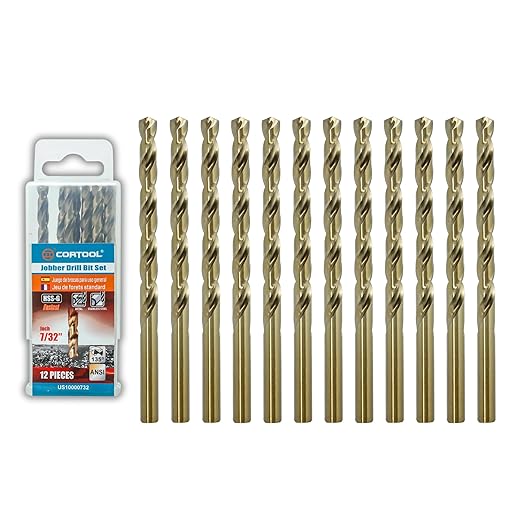 7/32 inch Cobalt Drill Bits (12Pcs), M35 HSS Metal Jobber Length Twist Drill Bit Set for Hard Metal, Stainless Steel, Iron, Copper, Aluminium, Brass, Plastic & Wood