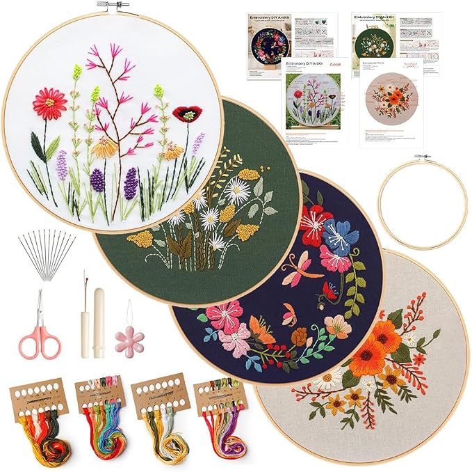 4 Pack Embroidery kit for Beginners Adults DIY Starter Kit, Cross Stitch Kits by wtisan