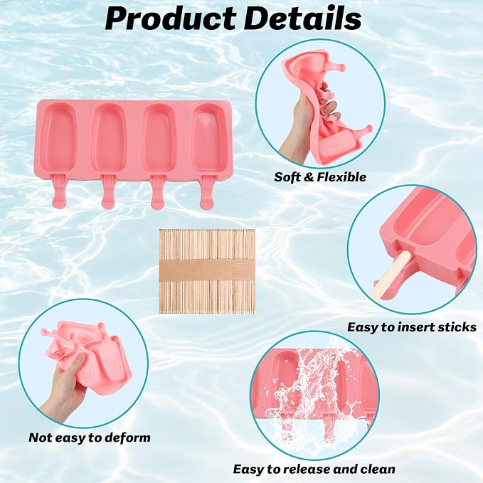 Popsicles Molds, Reusable Silicone Ice Pop Cream Cakesicle Maker Mold 4 Cavities - Image 3