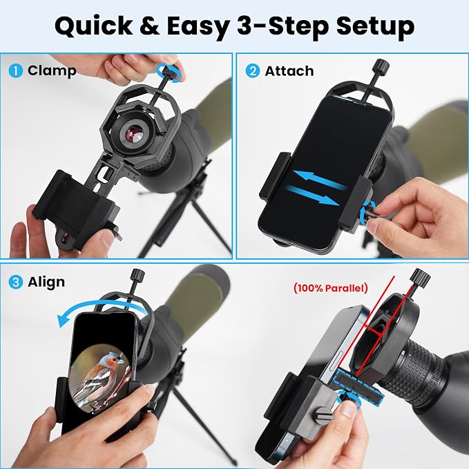 3-Axis Spotting Scope Phone Adapter & Telescope Phone Mount, Universal Spotting - Image 5